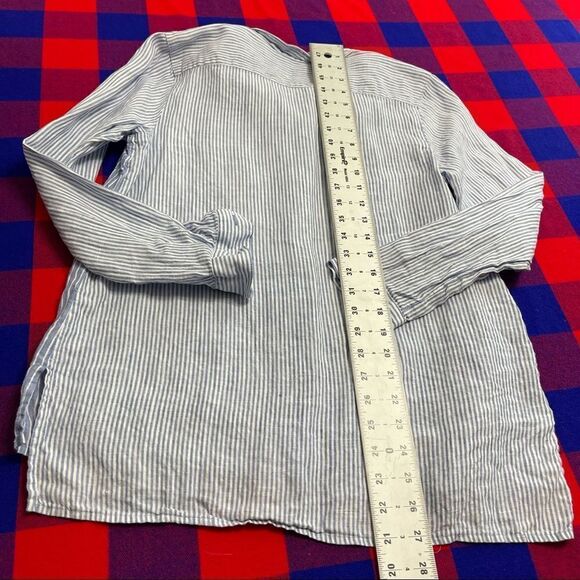 J. Jill Love Linen Blue White Stripe Button Up Shirt Size Small Petite Small - Picture 10 of 11